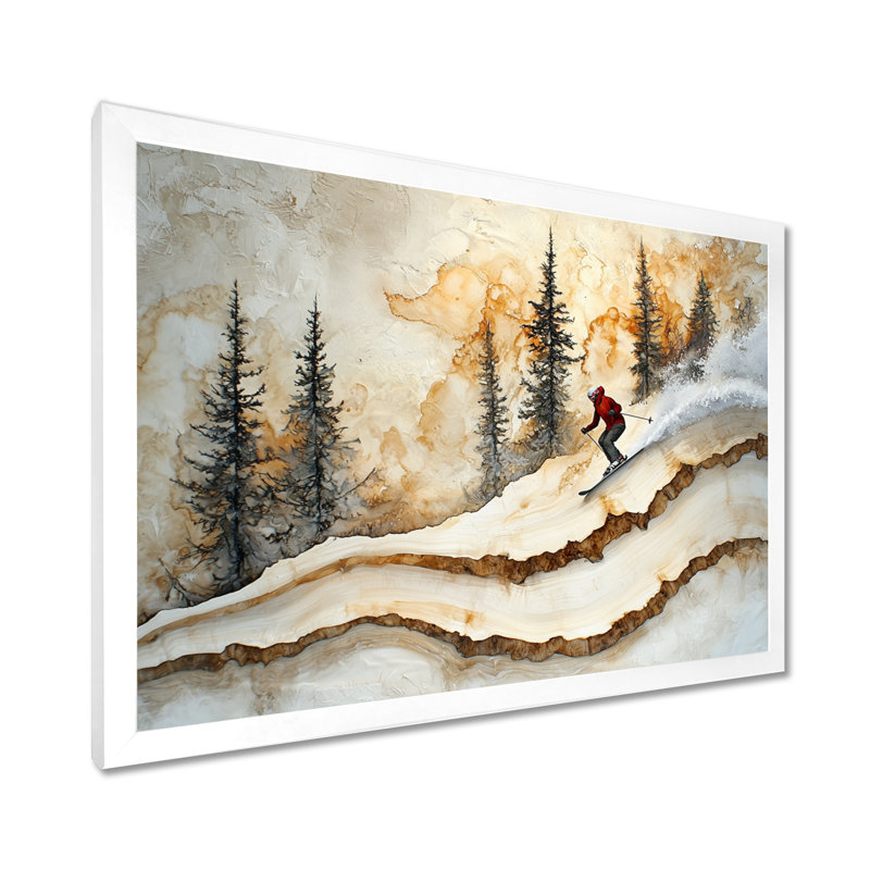 Makhi Cyrstal ski dans un paysage d'hiver III - art mural de ski, H 12 po x l 20 po, Blanc