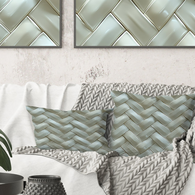 White Grey Herringbone - Glam Throw Pillow, 18"H x 18"W