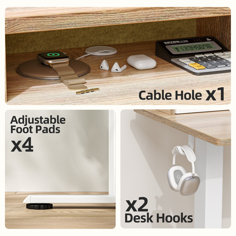 Bureau debout à hauteur ajustable électrique 47 po avec tiroirs, 47 * 28 pouces, Maple