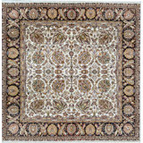 Hand-Knotted High-Quality Cream and Black Square Area Rug
