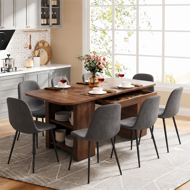 Ensemble de table et chaises de salle à manger modernes de 71 pouces avec rangement intégré et chaises rembourrées, Gris