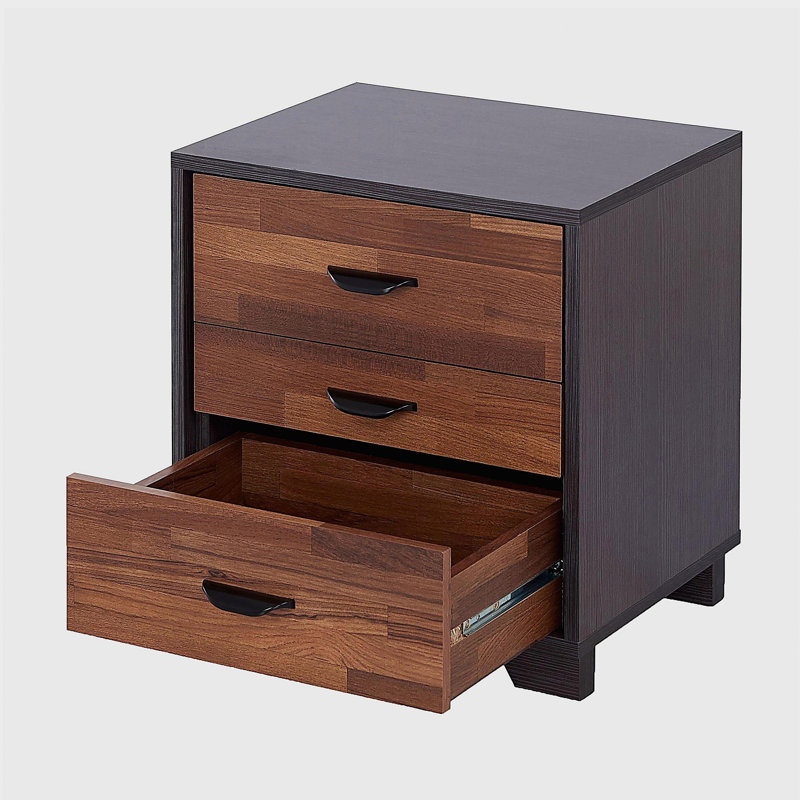 Walnut and Espresso 3-drawer Rectangular Accent Table, Walnut/Black