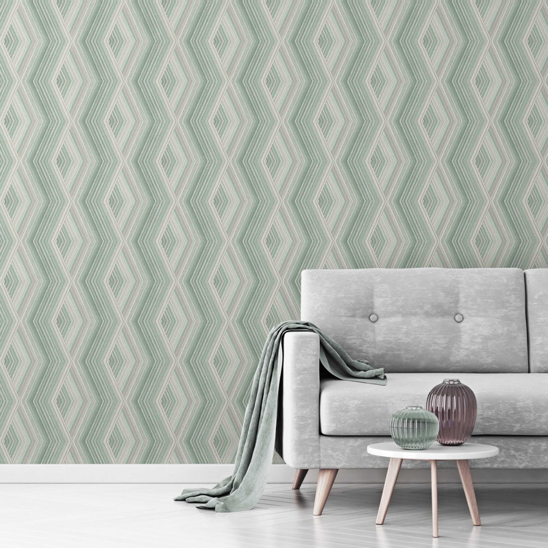 Olga 10.05m x 55cm Semi-Gloss Wallpaper Roll, Green