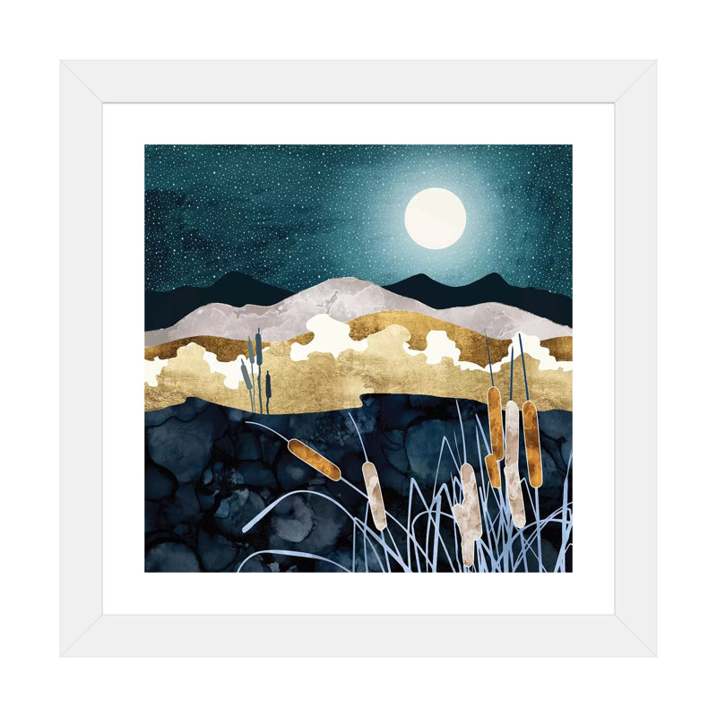 Summer Lake - impression d'art graphique, Blanc, H 16 po x l 16 po x p 1 po, Papier encadré blanc