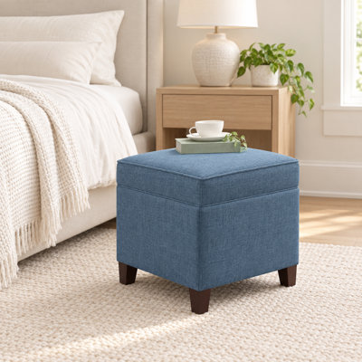 Pouf de rangement carré de 44,5 cm (17,5 po) en lin mélangé, recouvert de tissu capitonné