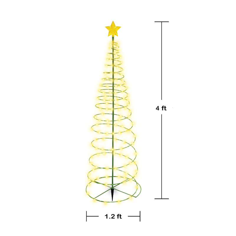 4 pi Arbre de Noël d'extérieur solaire en spirale avec lumières DEL, Blanc/jaune