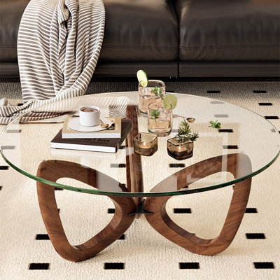 Nordic Retro Round Glass Coffee Table by Orren Ellis