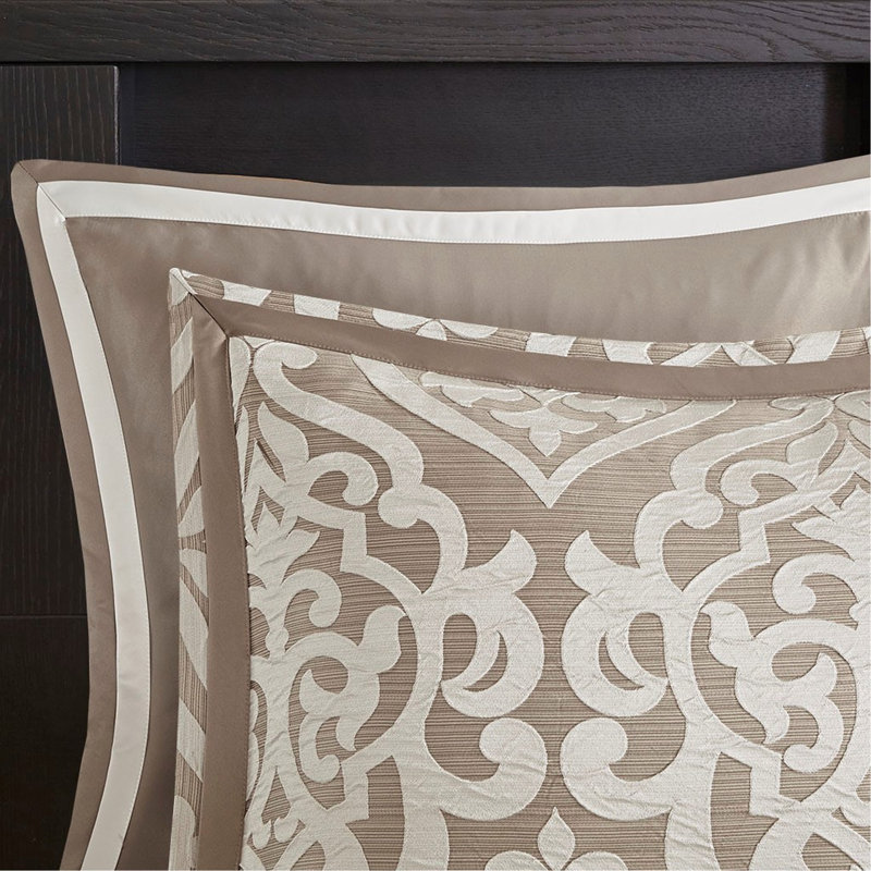 Ensemble d'édredon élégant en jacquard 8 pièces avec médaillon damassé pour une utilisation toute l'année, grand