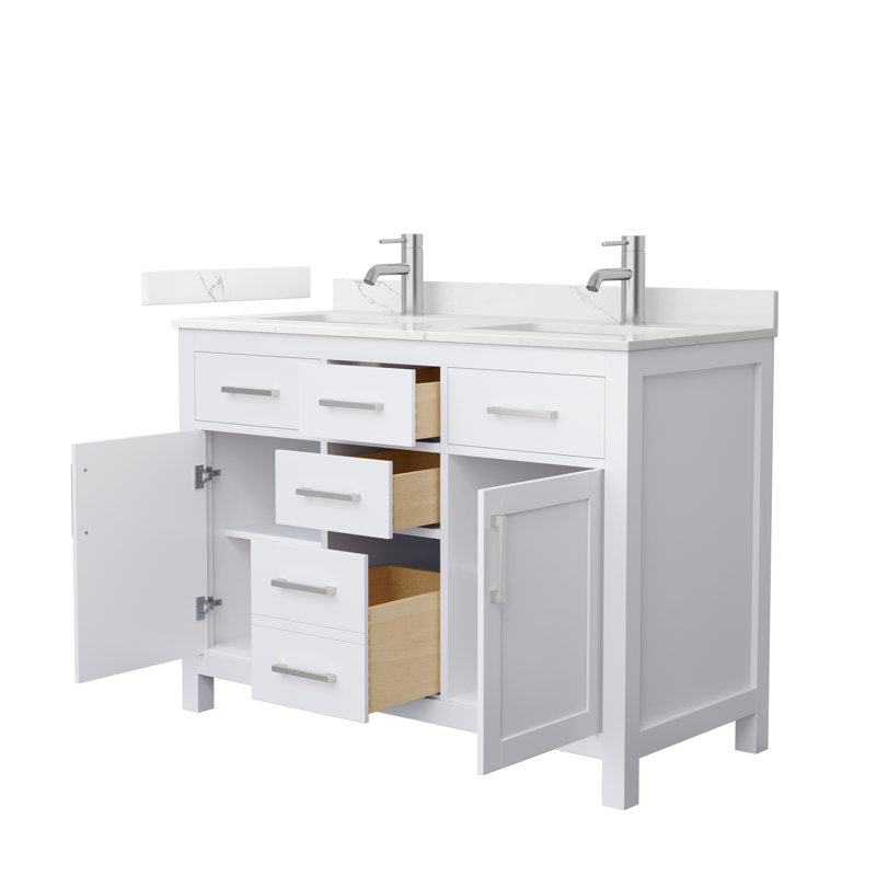 Beckett 48" Freestanding Double Bathroom Vanity with Quartz Top, White, Brushed Nickel, Giotto Quartz