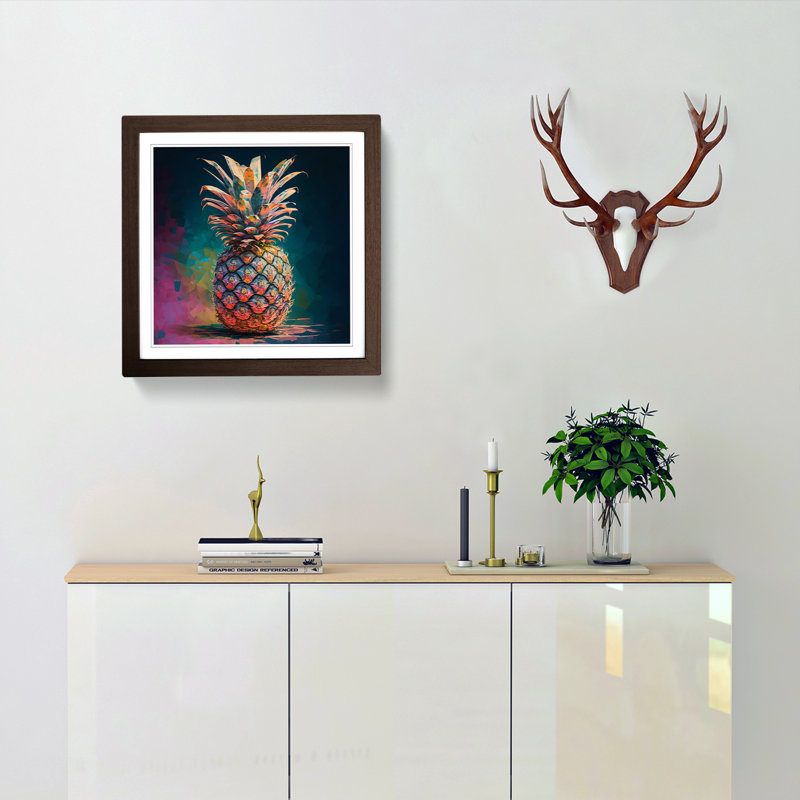Pineapple Impressionism - Single Picture Frame Print on Wood, Walnut