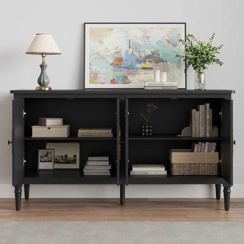 Buffet de 59 po de largeur avec tablettes réglables et 4 portes Collynns, Noir