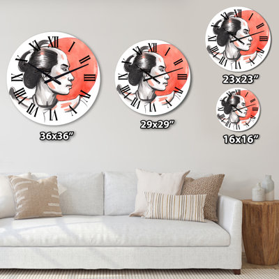 Horloge murale Samurai Warrior and Red Sun - Mid-Century