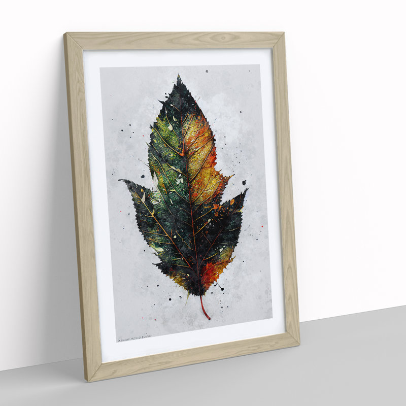 Paint Splashed Leaf - Framed Print, 34cm H x 25cm W x 2cm D, Oak