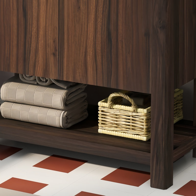 Meuble-lavabo moderne de 36 po avec lavabo rectangulaire en céramique, armoire de salle de bain avec grand espace de rangement et portes à fermeture en douceur à 45 degrés, 1 tablette ouverte en bas