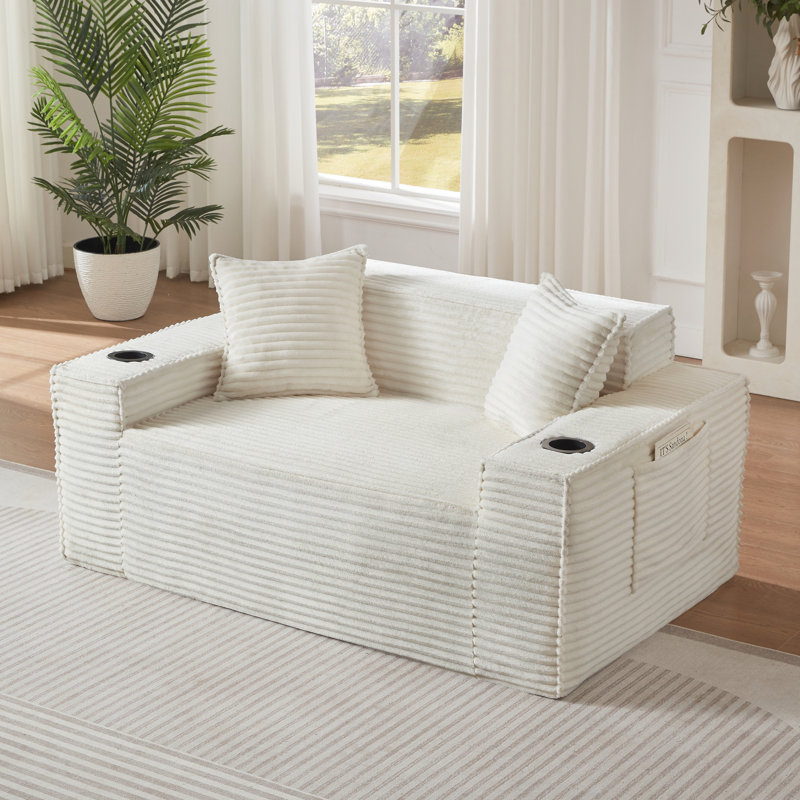 2 places en velours côtelé blanc, désossé et sans assemblage, multifonctionnel pour les salons, les espaces invités, les zones de jeux vidéo, le velours côtelé à assise souple inspiré du Cloud Couch, requis, très petit