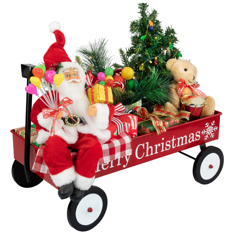 Lighted And Musical Santa Claus Merry Christmas Wagon Decoration - 20"