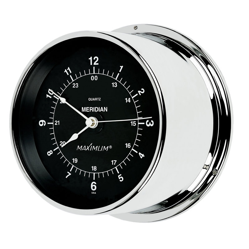 Meridian 6.5" Wall Clock, Chrome/Black