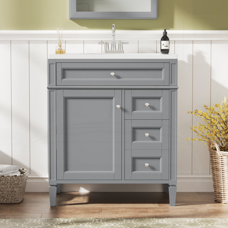 Meuble-lavabo de 30 po avec lavabo supérieur, Gris, Argent argent