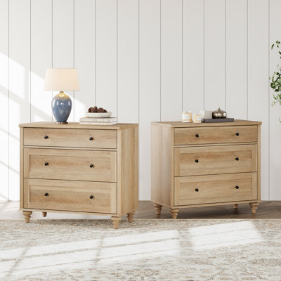 Set Of 2 End Table With Drawers, Mid Century Modern Wooden Closet Storage Organizer