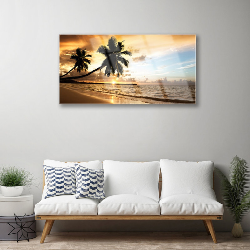 Landscape Palm Trees Beach Sea - No Frame Print on Glass
