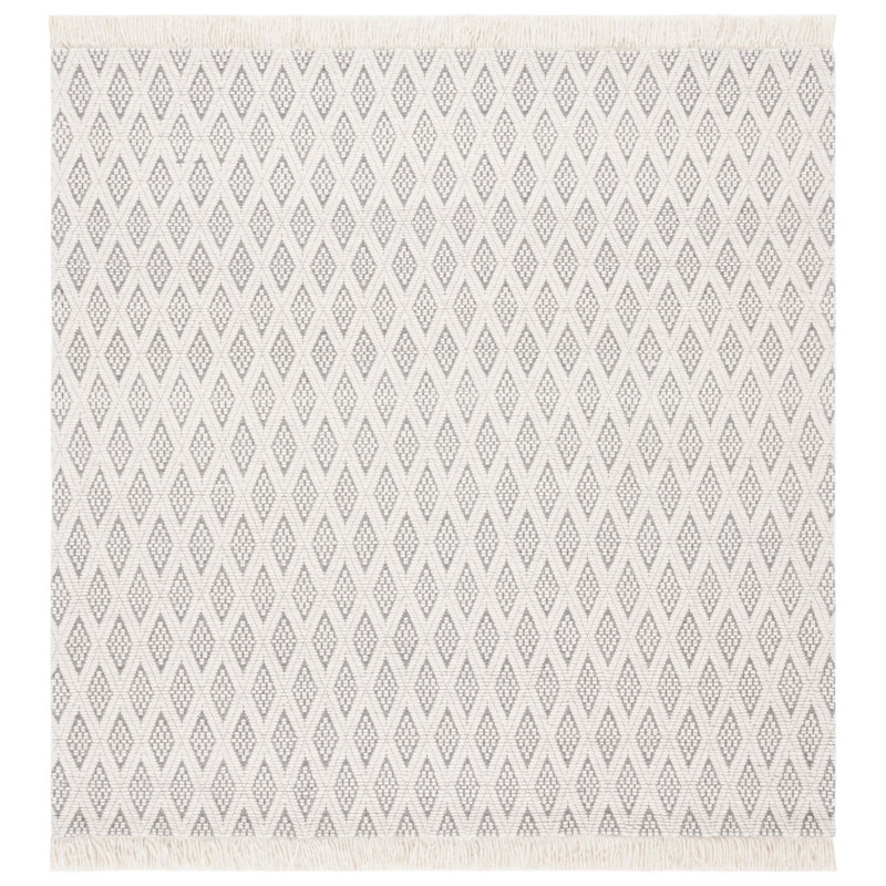 Addai Geometric Handwoven Wool Ivory/Gray Area Rug, Square 6'