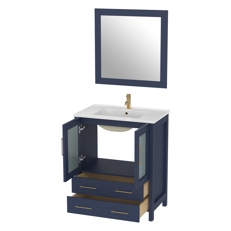  Ensemble de meuble-lavabo simple 30 "avec miroir, Bleu