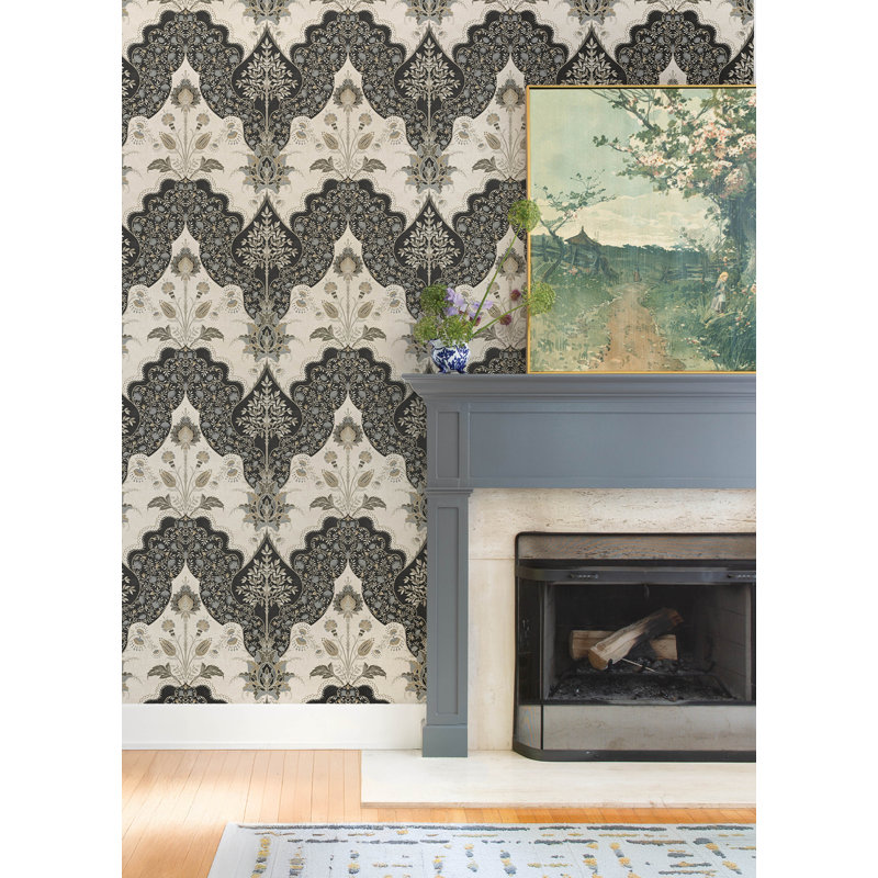 Auden Green Floral Grandeur Wallpaper, Black