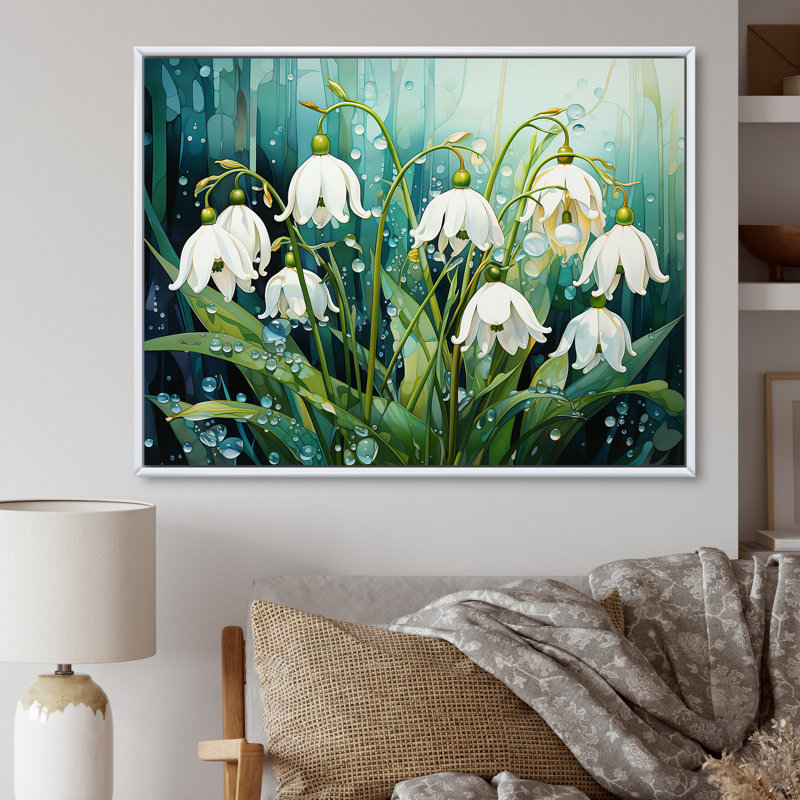 Fleurs méticuleusement enneigées dans la forêt, H 30 po x l 40 po x P 1,5 po, Cadre flottant blanc