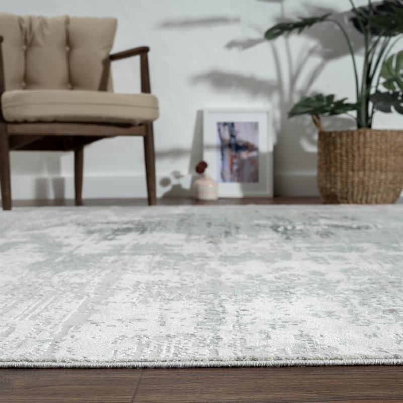 B Abstract Area Rug in Grey, Rectangle 7'6" x 9'6"
