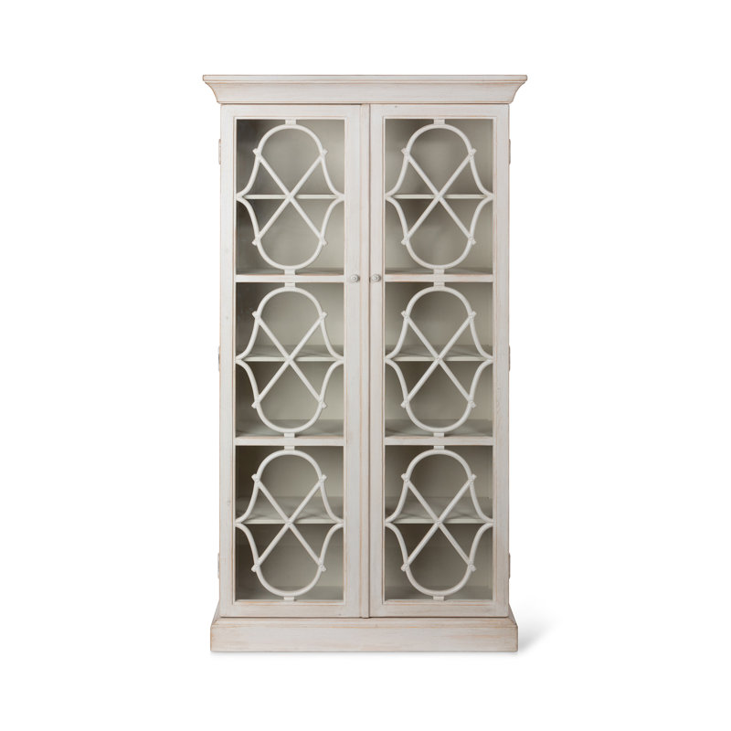 Adeline Tall Patina White Display Cabinet with Glass Doors