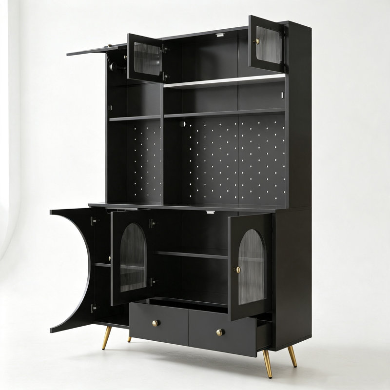 176cm Kitchen Pantry, Black