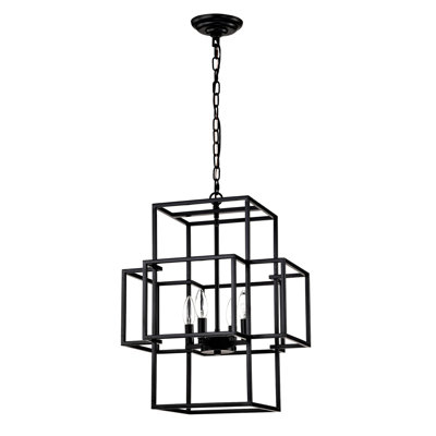 Lanterne noire matte en métal à 4 lumières - Éclairage industriel à hauteur réglable pour salle à manger, couloir, vestibule, entrée