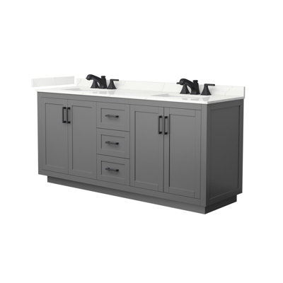 Meuble-lavabo double autoportant 72 po avec plateau en quartz Miranda