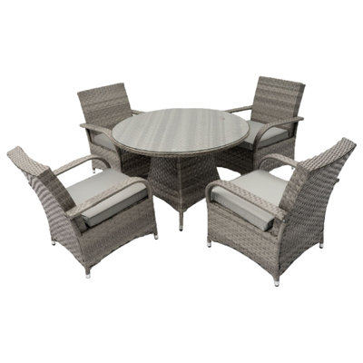Baldwyn 4 - Person Patio Dining Set with Round Table , Cushions Included