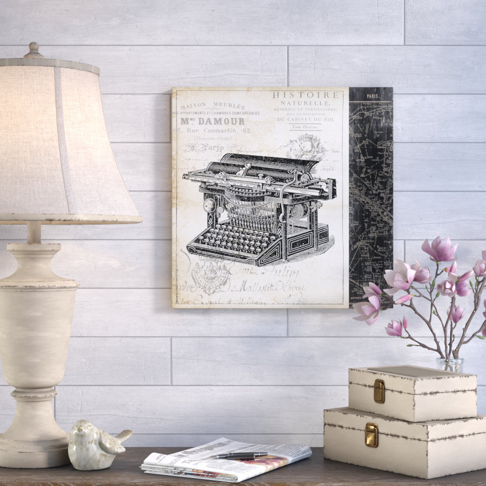 Paris Typewriter by Tre Sorelle Studios - Graphic Art Print on Canvas Ophelia & Co. 