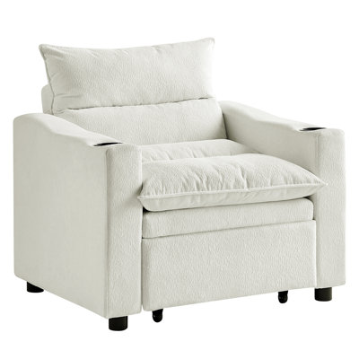 Adjustable Sleeper Chair Bed, 31 Convertible With Beige For Small Apartment, Modern Design, Cup Holder Bed Velvet Apartment Space, Frame, Comfortable