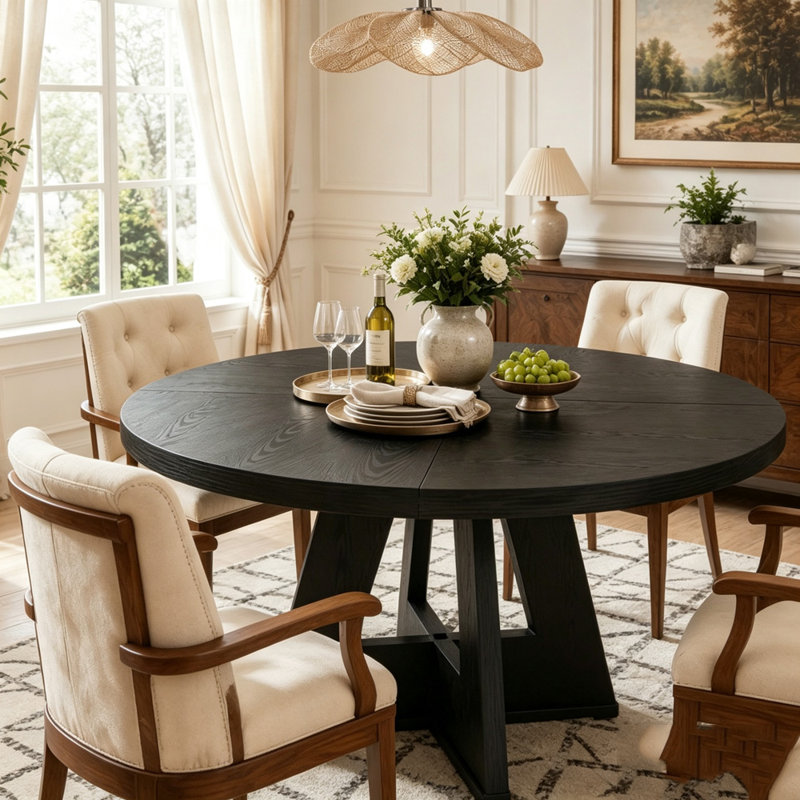Table de salle à manger ronde 47 "avec base piédestal, Noir