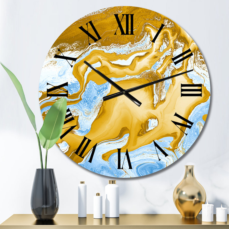 Horloge murale moderne bleue et dorée, Petit