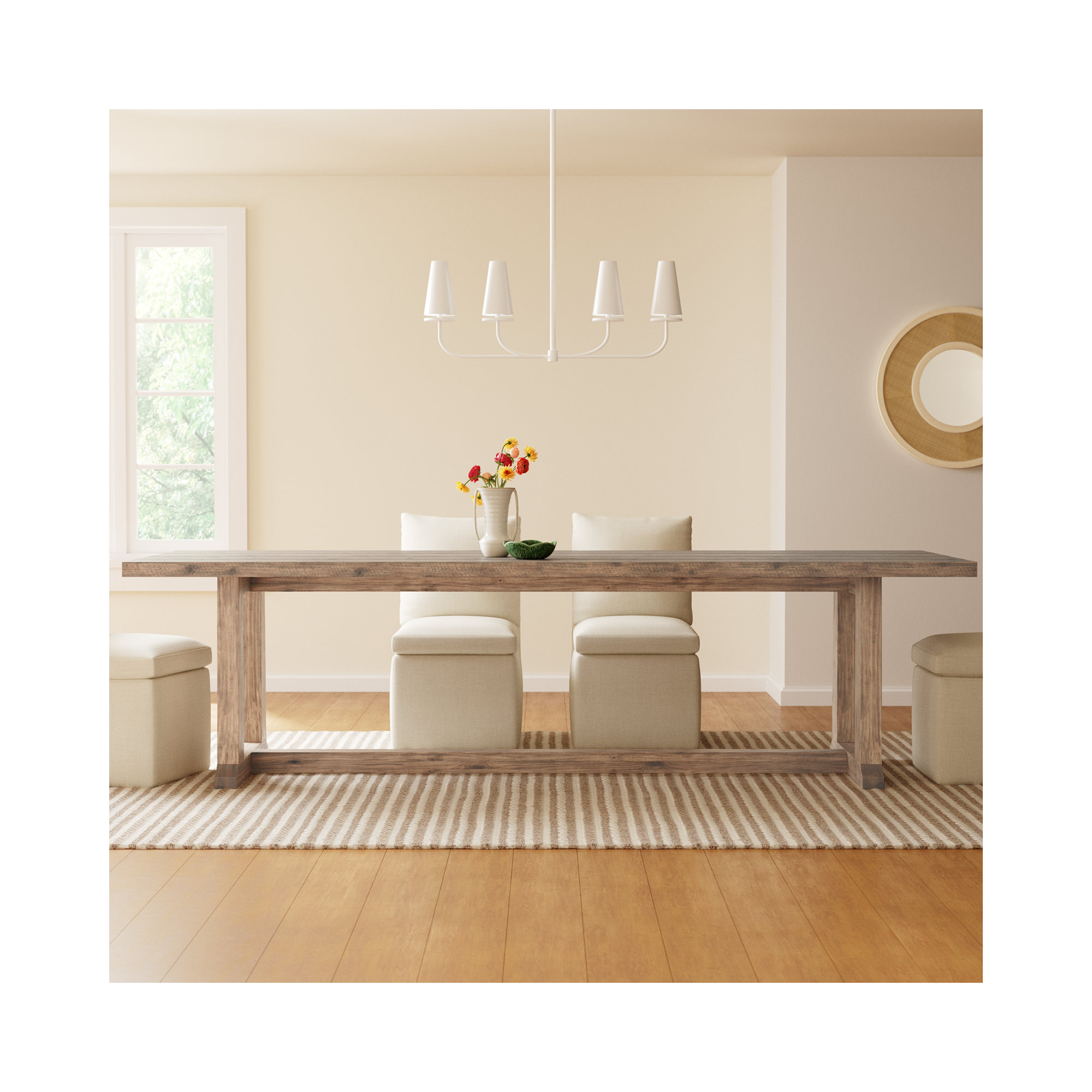 Daila Dining Table, Waxed Pine, 30" H x 39.25" W x 110" L