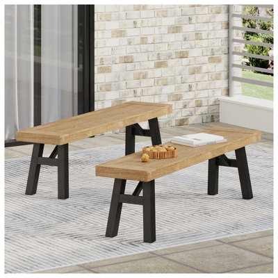 Banc d'extérieur avec panneau à lattes et cadre en bois d'acacia (ensemble de 2)