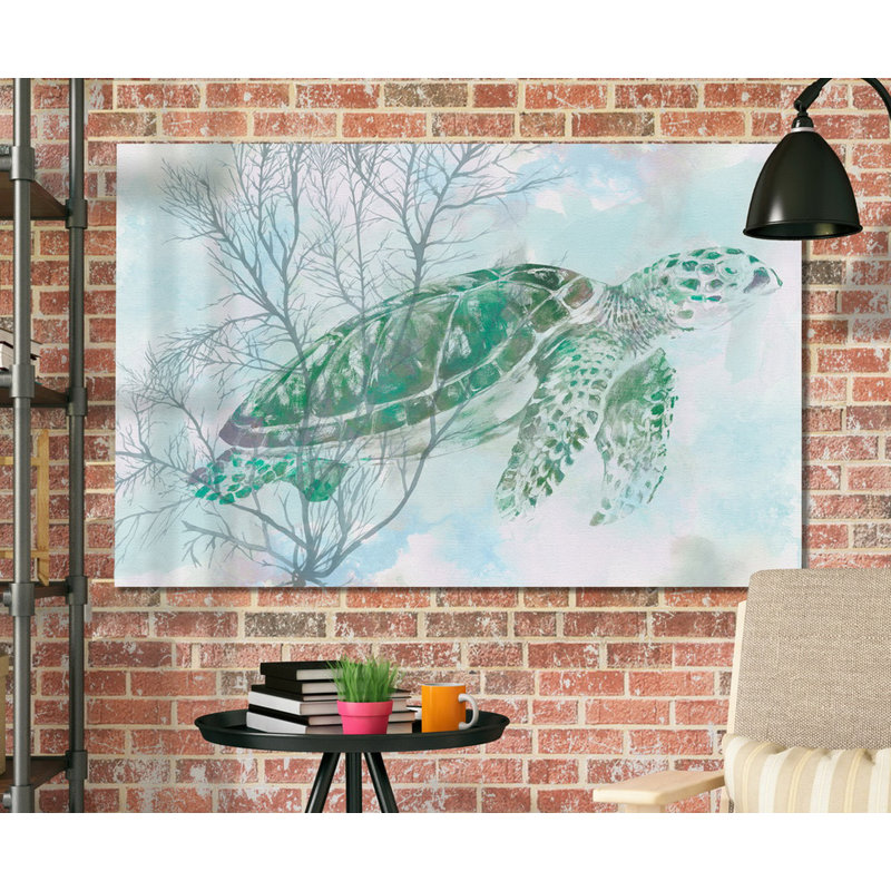 «Sea Turtle I», reproduction de peinture à l'aquarelle, H 18 po x l 27 po x 1,5 po, Toile tendue