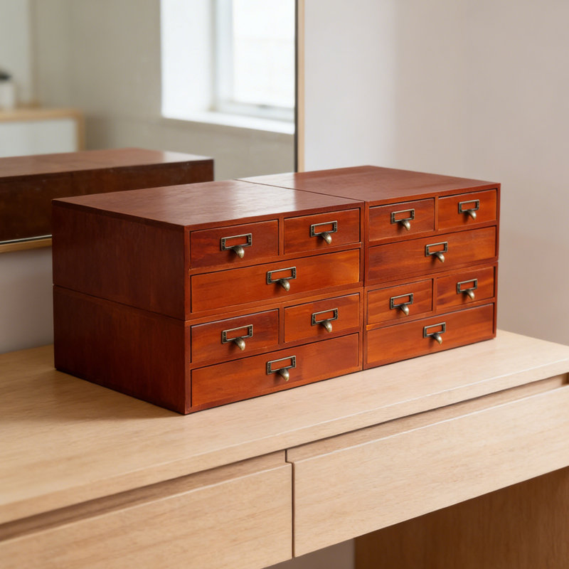 Organisateur de bureau empilable en bois avec 12 tiroirs, Brun