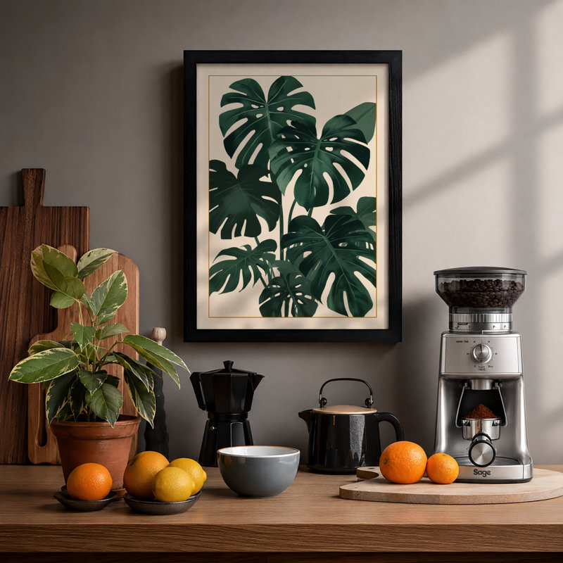 Monstera Foliage Botanical - Print, Black, A3 - 42.0 x 29.7 cm