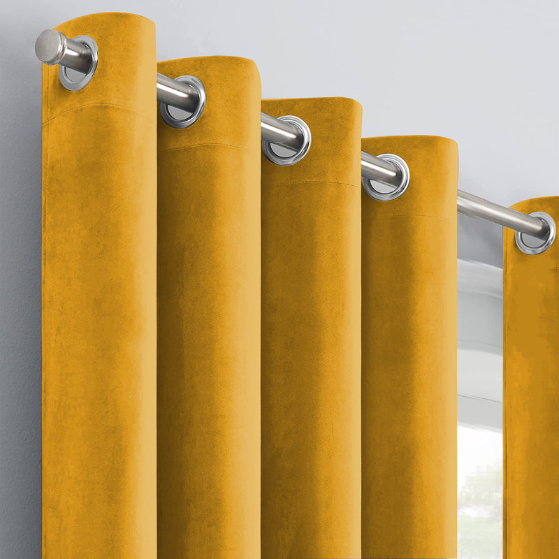 Panola Crushed Velvet Eyelet Sheer Curtains, Ochre, 117 W x 137 D cm