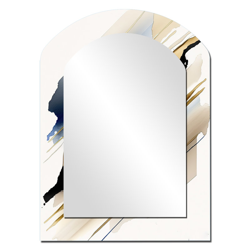 Black And Gold Cubic Expression X - Cubism Arch Unique Wall Mirror Decor, Gold Asymmetrical Large Mirror, Printed Metal Art