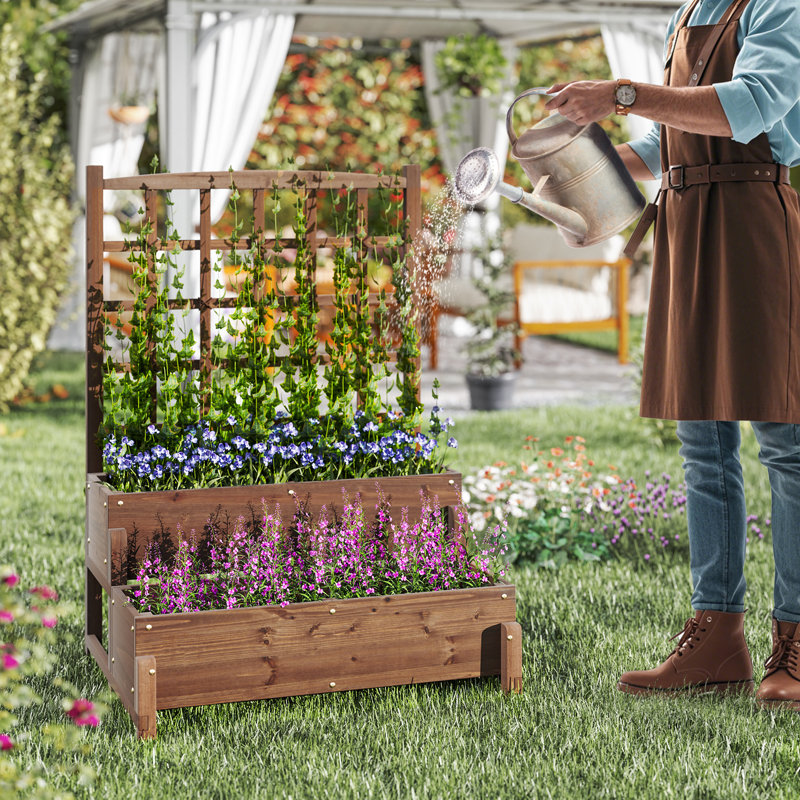 Raised Garden Bed w/ Trellis w/ Drainage Holes Legs Twisting Rope for Backyard