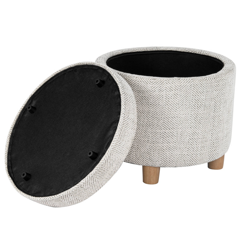 Mayen 19" Wide Round Storage Ottoman, Cream Chevron Woven
