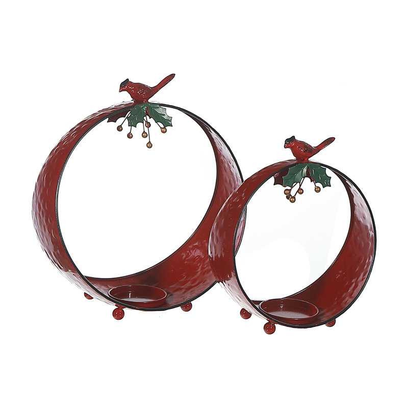 Ensemble de 2 bougies rondes en métal avec cardinal