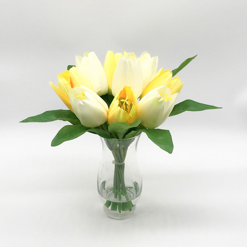 Centre de table tulipes dans un vase, Crème / jaune