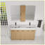 Ensemble de meuble-lavabo autoportant en chêne clair 60 po avec armoire à linge haute 60 po, rangement très grand, lavabos intégrés en résine